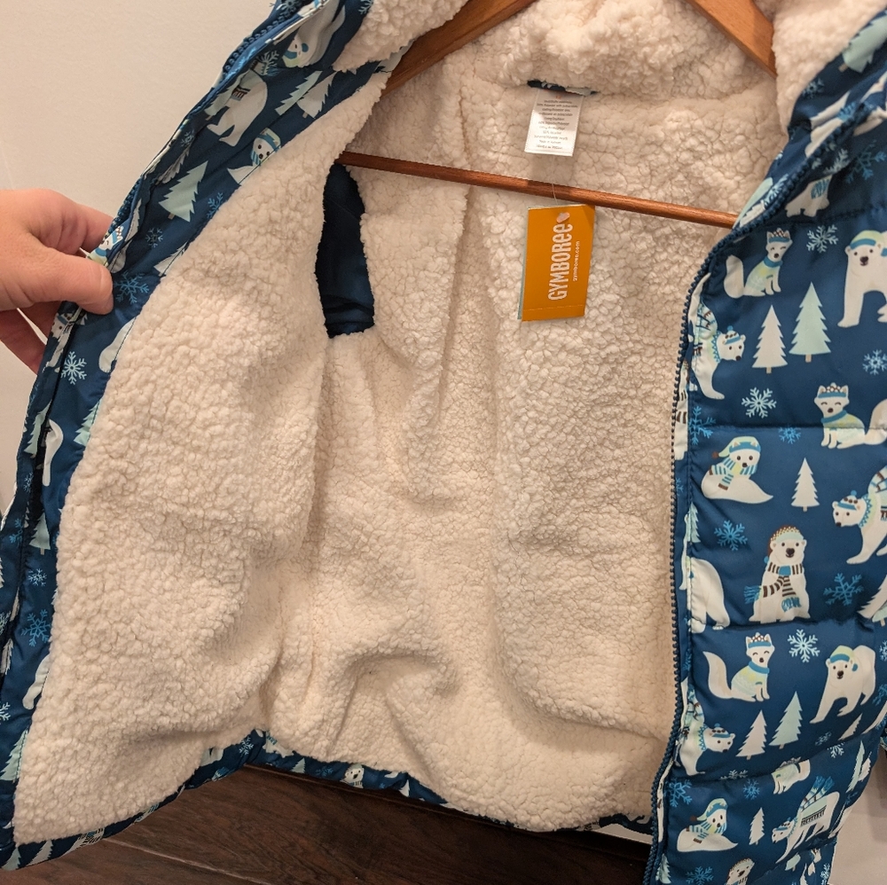 GYMBOREE boys polar bear print fleece lined hooded puffer coat size 12 - Picture 8 of 8